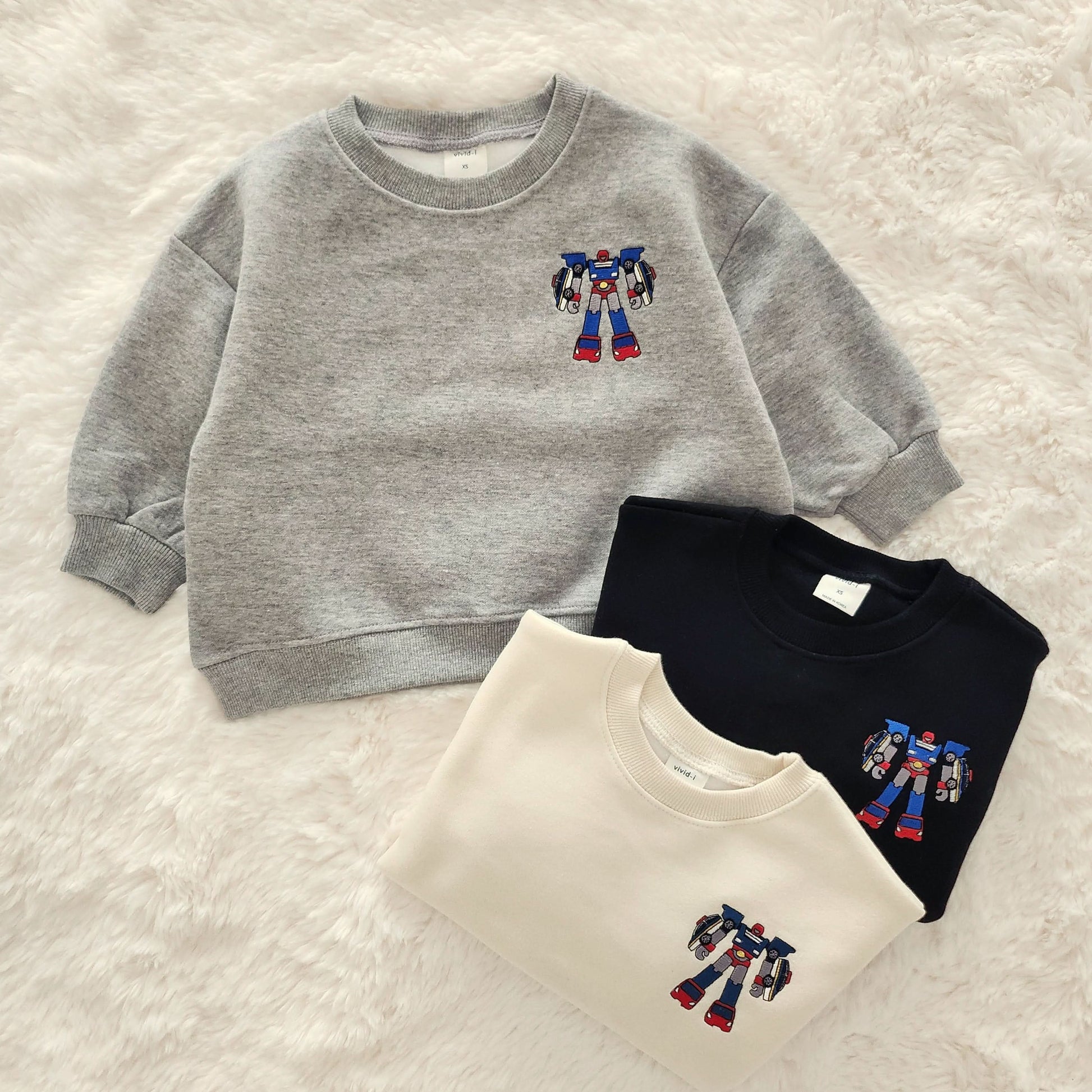 Toddler Robot Embroidery Brushed Cotton Sweatshirt (1-6y) - 3 Colors - AT NOON STORE