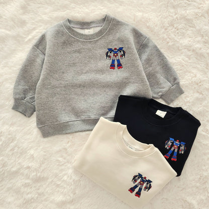 Toddler Robot Embroidery Brushed Cotton Sweatshirt (1-6y) - 3 Colors - AT NOON STORE