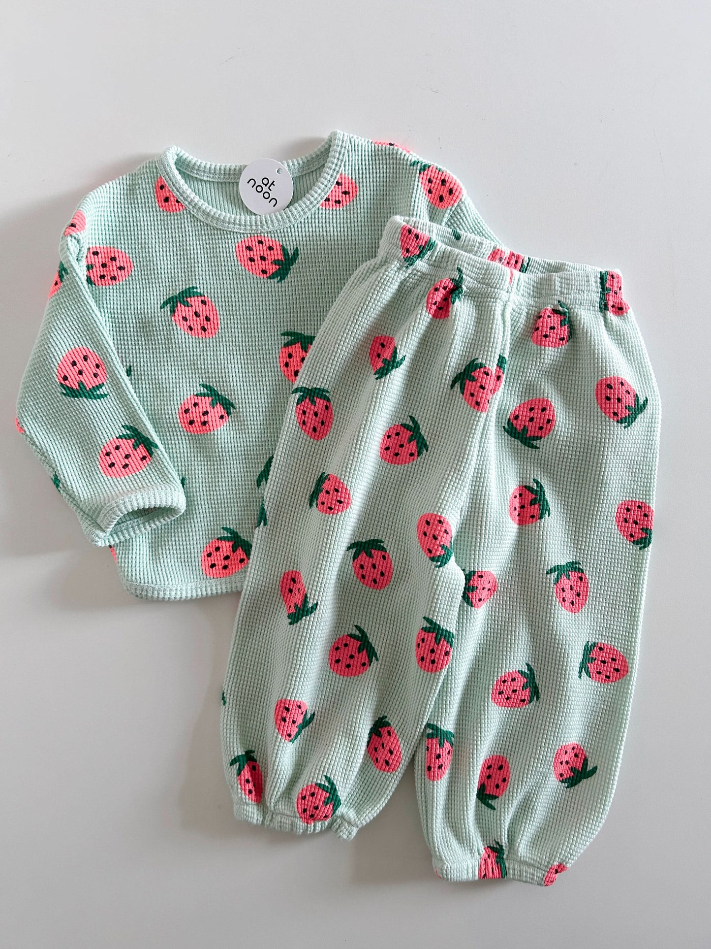 Toddler Strawberry Print Waffle Top and Jogger Pants Set (1-6y) - 3 Colors - AT NOON STORE