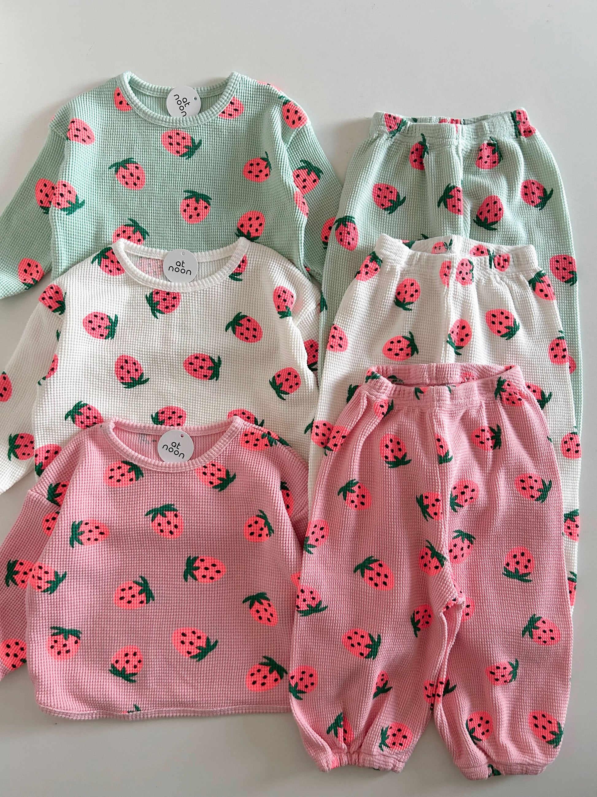Toddler Strawberry Print Waffle Top and Jogger Pants Set (1-6y) - 3 Colors - AT NOON STORE