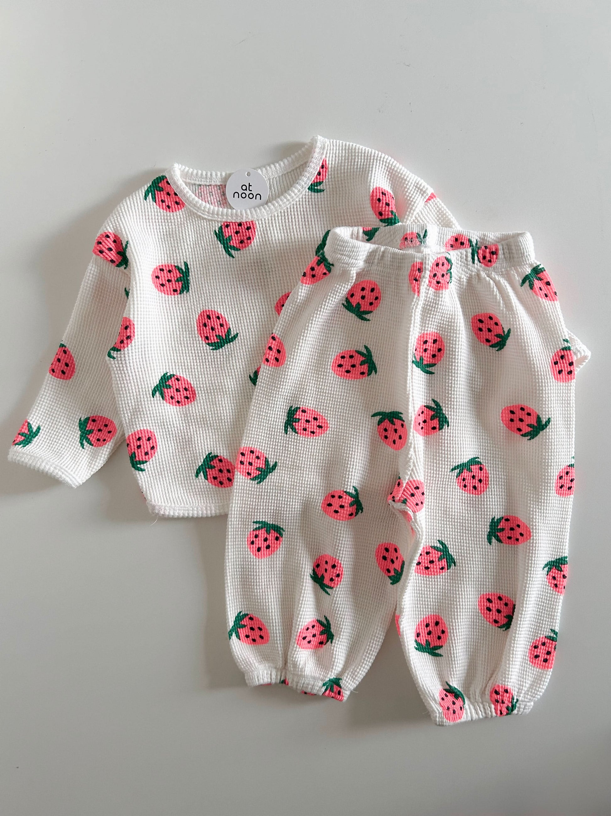 Toddler Strawberry Print Waffle Top and Jogger Pants Set (1-6y) - 3 Colors - AT NOON STORE