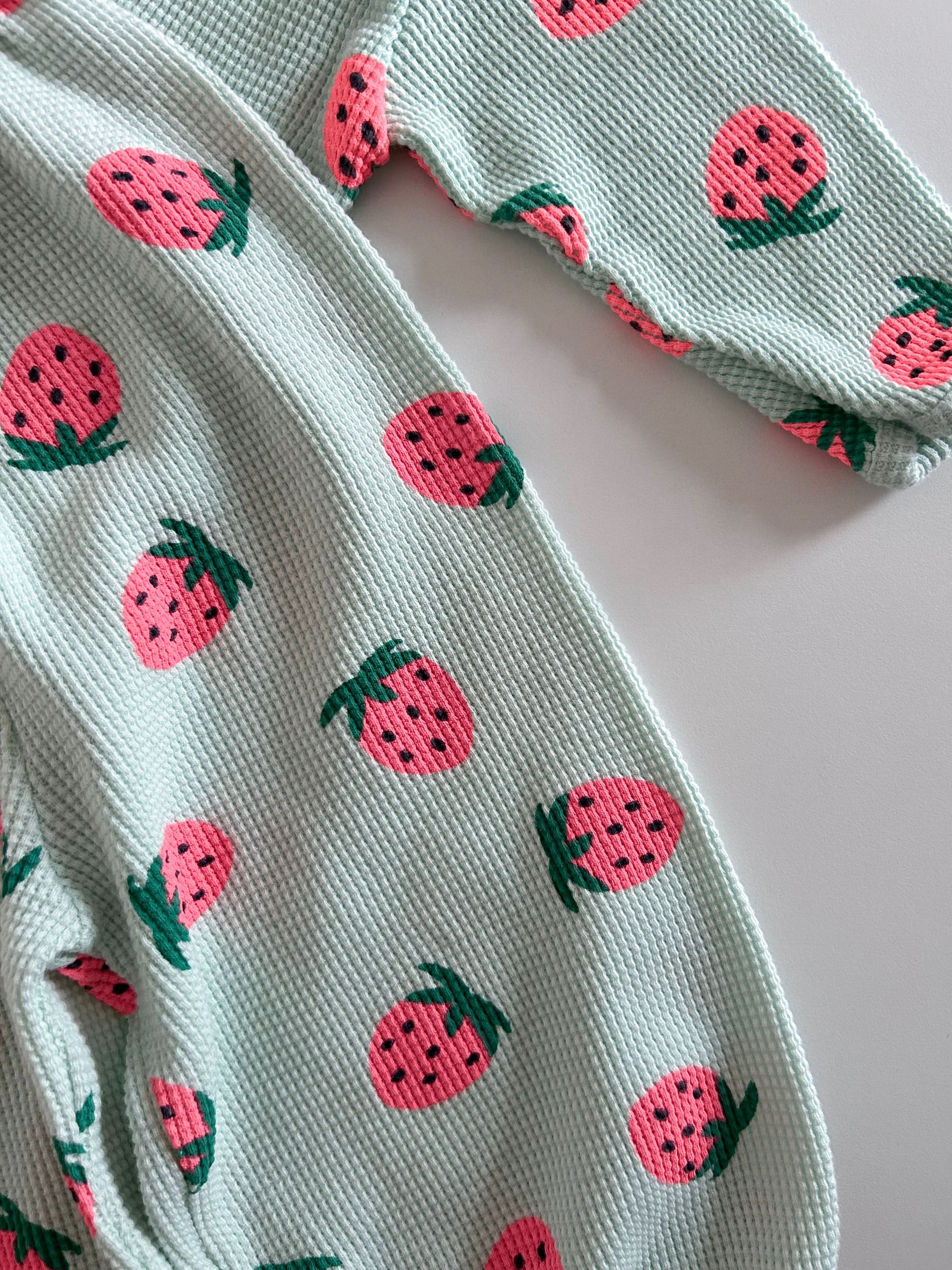 Toddler Strawberry Print Waffle Top and Jogger Pants Set (1-6y) - 3 Colors - AT NOON STORE