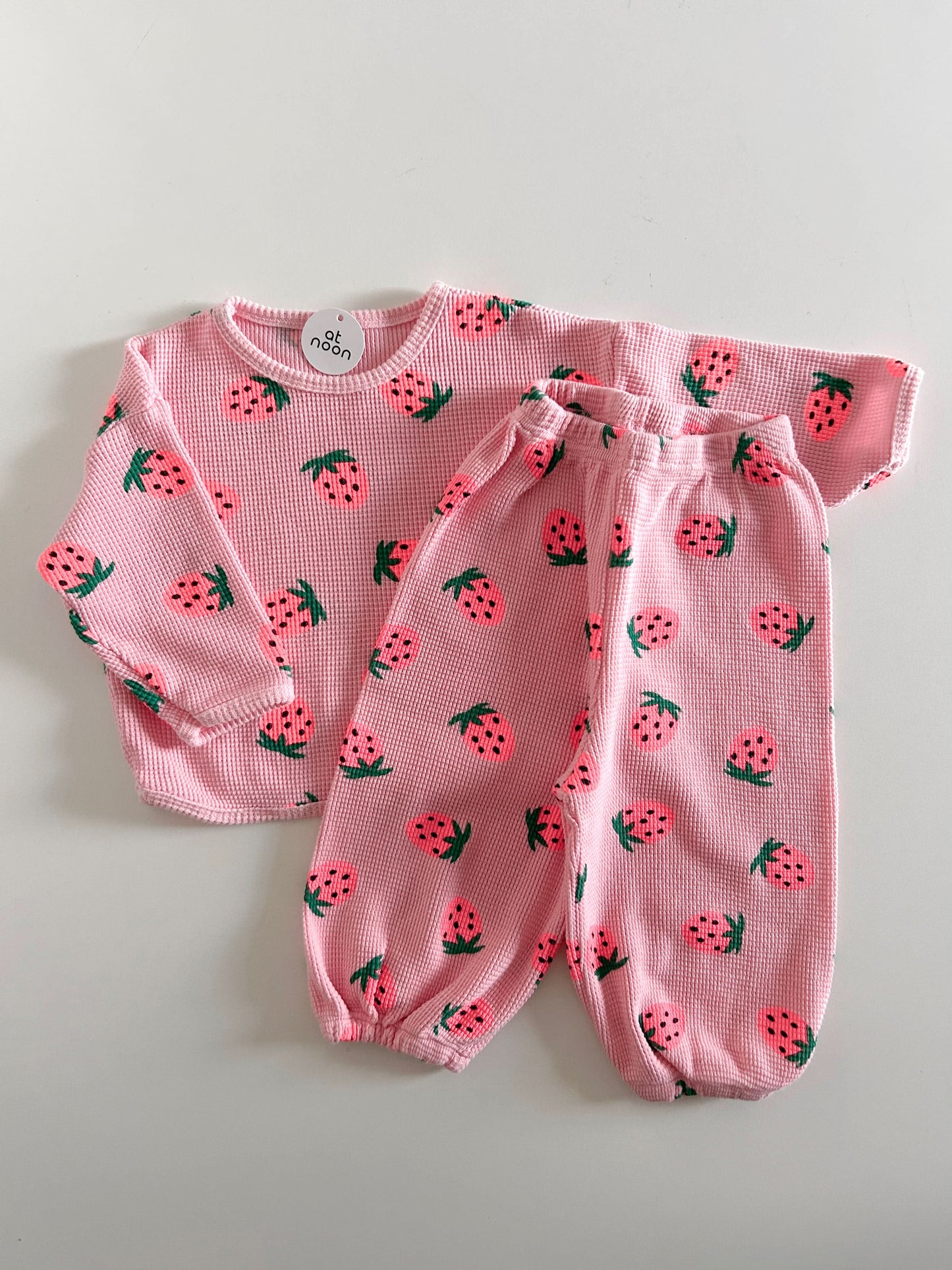 Toddler Strawberry Print Waffle Top and Jogger Pants Set (1-6y) - 3 Colors - AT NOON STORE