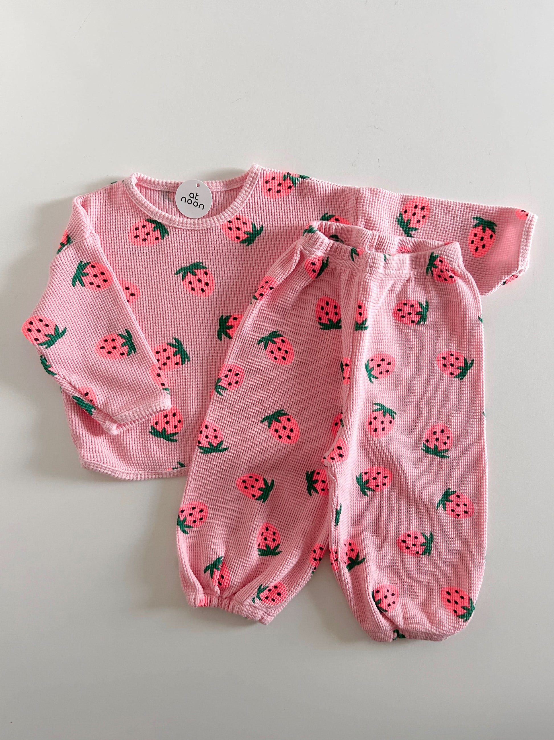 Toddler Strawberry Print Waffle Top and Jogger Pants Set (1-6y) - 3 Colors - AT NOON STORE