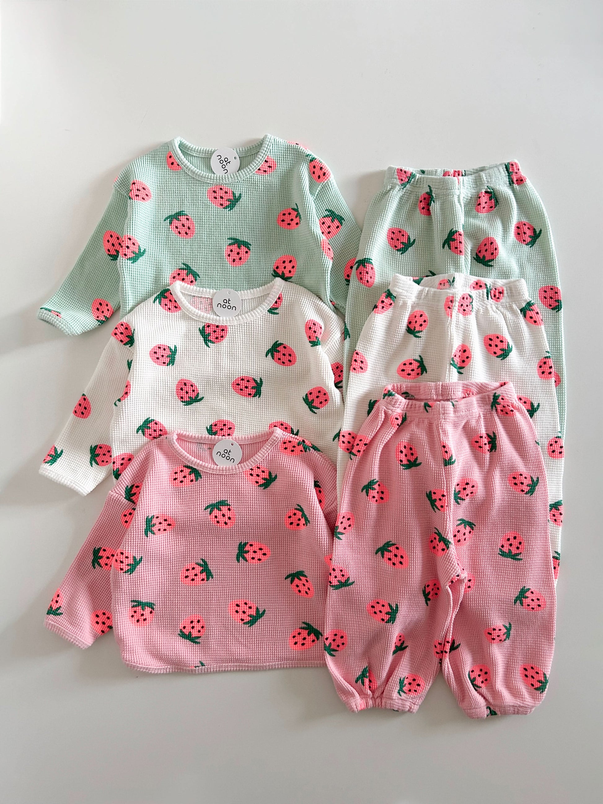 Toddler Strawberry Print Waffle Top and Jogger Pants Set (1-6y) - 3 Colors - AT NOON STORE