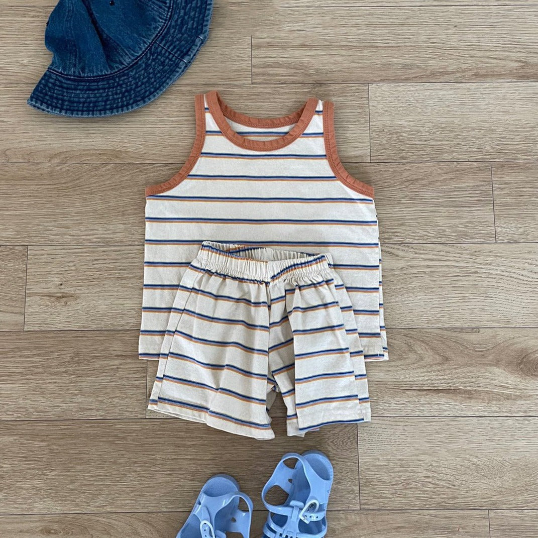 Toddler Stripe Tank Top and Shorts Set (1-5y) - Orange - AT NOON STORE