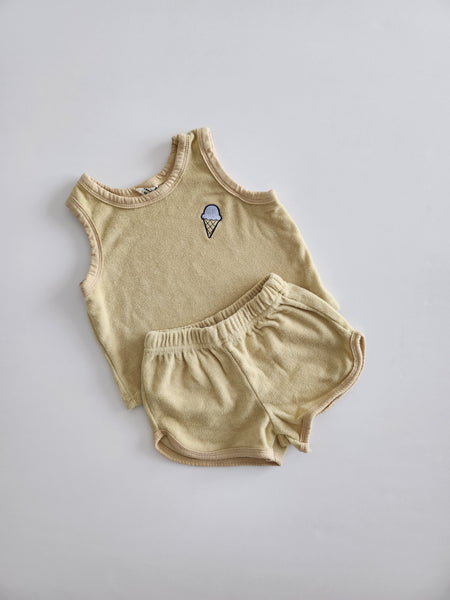 Toddler Terry Cloth Ice Cream Embroidery Tank Top and Shorts Set (1-5y) -2 Colors
