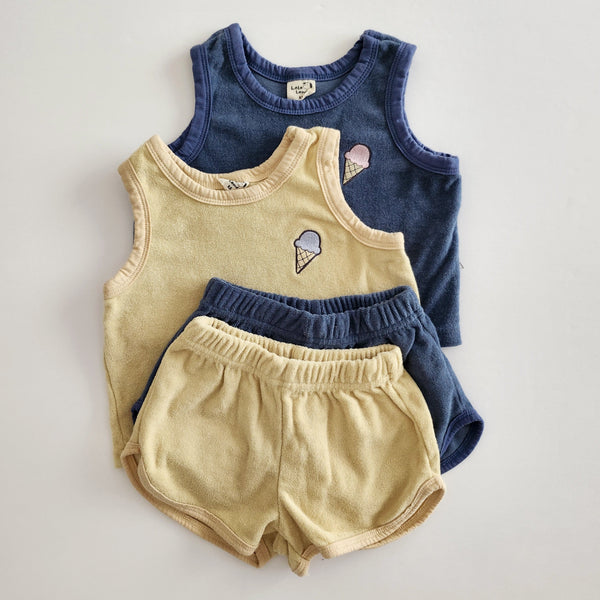 Toddler Terry Cloth Ice Cream Embroidery Tank Top and Shorts Set (1-5y) -2 Colors