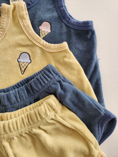 Toddler Terry Cloth Ice Cream Embroidery Tank Top and Shorts Set (1-5y) -2 Colors