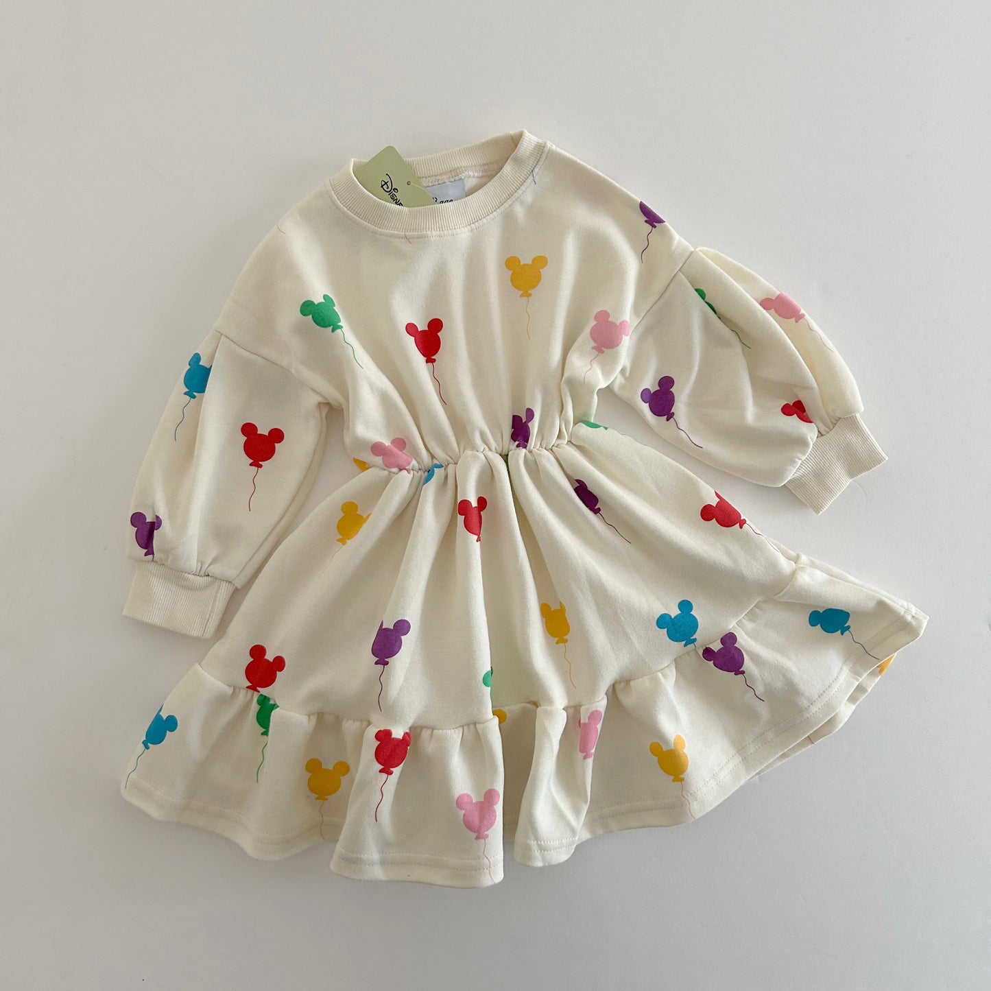 Toddler Balloon Print Long Sleeve Dress (15m-7y) -Cream