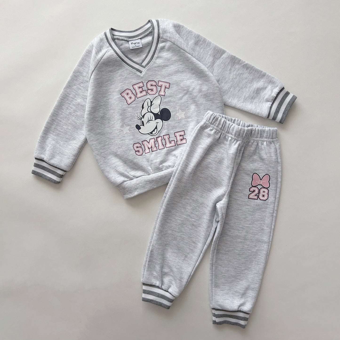 Toddler Disney Minnie Face Print Long Sleeve V-neck Sweatshirt and Jogger Pants Set (2-7y) - Heather Gray