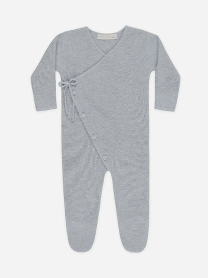 Baby Quincy Mae Wrap Knit Footie Heathered Dusty Blue (3-12m) - Dusty Blue