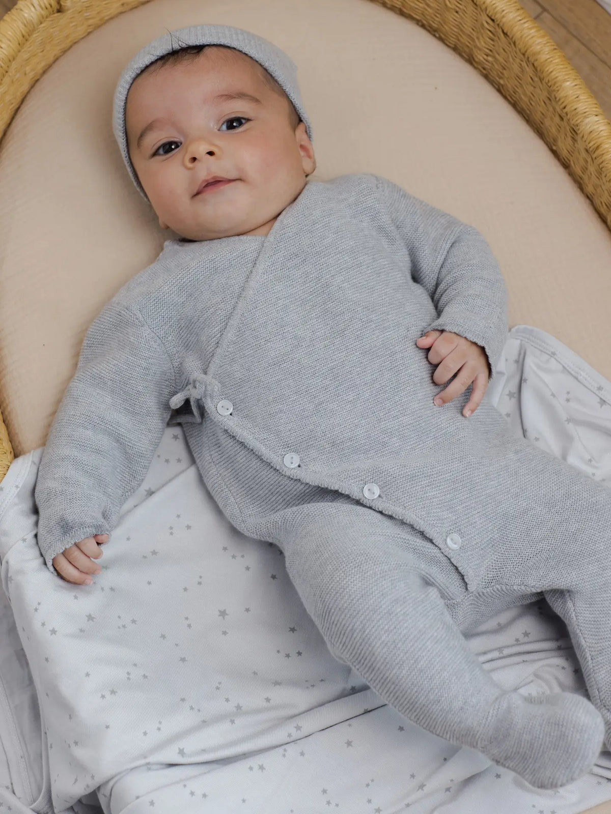 Baby Quincy Mae Wrap Knit Footie Heathered Dusty Blue (3-12m) - Dusty Blue