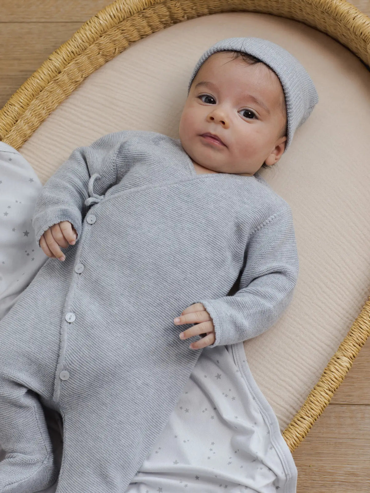 Baby Quincy Mae Wrap Knit Footie Heathered Dusty Blue (3-12m) - Dusty Blue