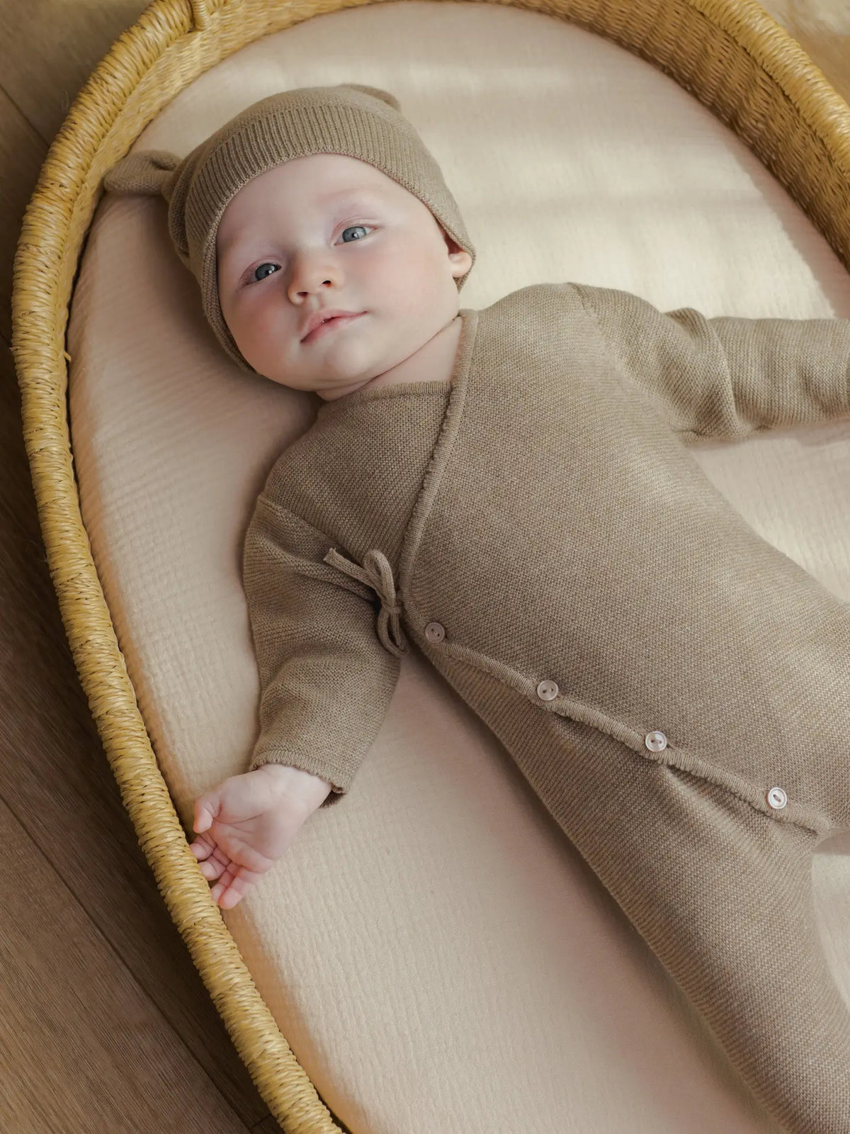 Baby Quincy Mae Wrap Knit Footie Heathered Mocha (3-12m) - Mocha