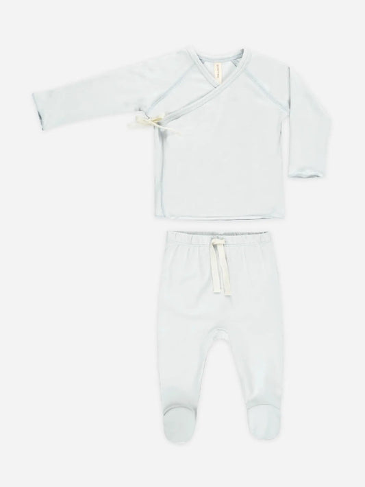 Baby Quincy Mae Wrap Top + Footed Pant Set Fog (NB~6m) - Fog
