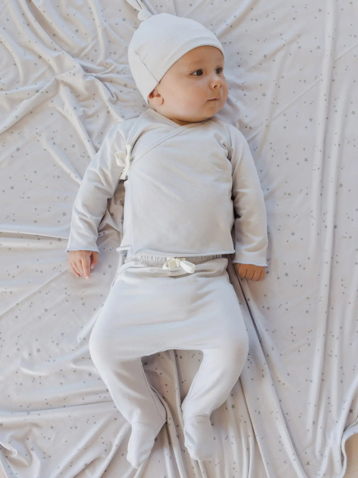 Baby Quincy Mae Wrap Top + Footed Pant Set Fog (NB~6m) - Fog