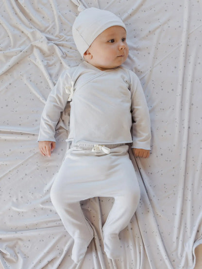 Baby Quincy Mae Wrap Top + Footed Pant Set Fog (NB~6m) - Fog