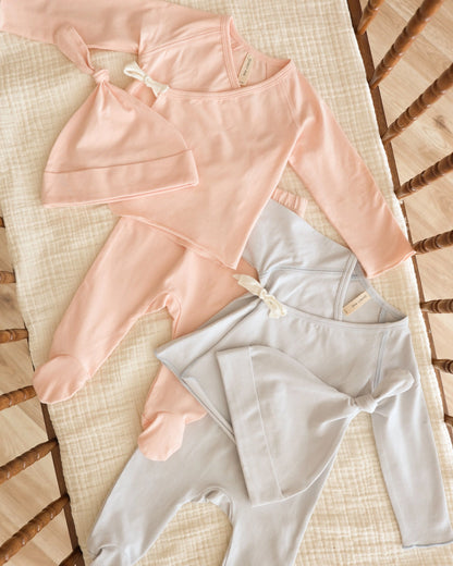 Baby Quincy Mae Wrap Top + Footed Pant Set Fog (NB~6m) - Fog