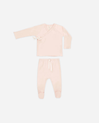 Baby Quincy Mae Wrap Top + Footed Pant Set Petal (NB~6m) - Petal