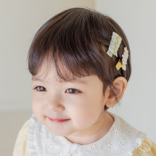 Baby Yellow Lace Daisy Hair Clip Set (3pk)