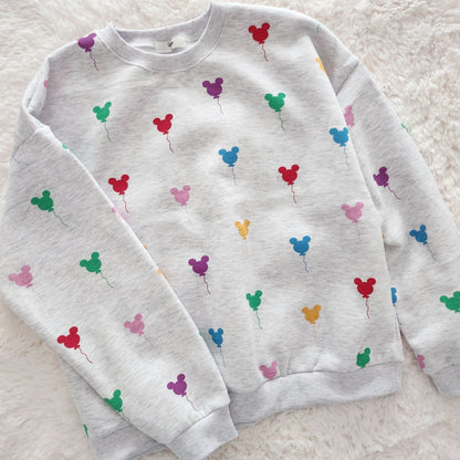 Adult Balloon Print Brushed Cotton Sweatshirt - Melange Grey kids outfit