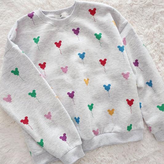Adult Balloon Print Brushed Cotton Sweatshirt - Melange Grey kids outfit