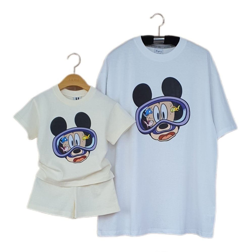 Adult Disney Mickey / Minnie Goggle Oversized Short Sleeve Top - Ivory kids outfit