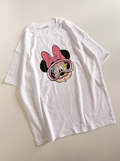 Adult Disney Mickey / Minnie Goggle Oversized Short Sleeve Top - Ivory kids outfit