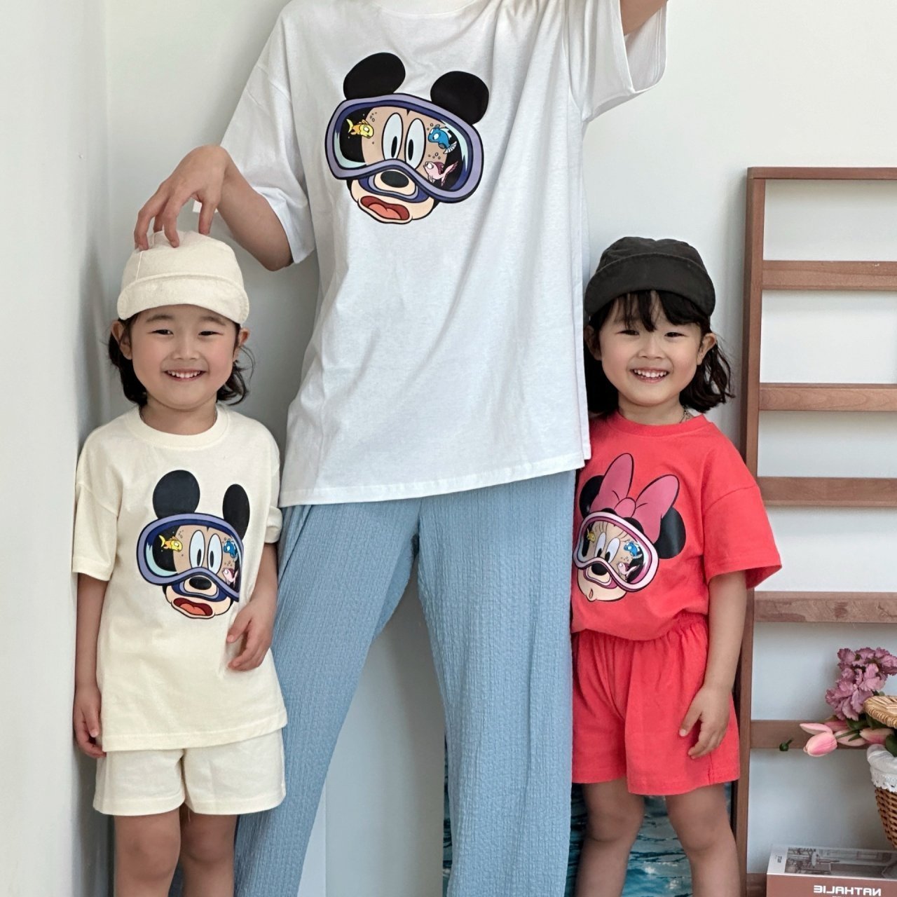 Adult Disney Mickey / Minnie Goggle Oversized Short Sleeve Top - Ivory kids outfit