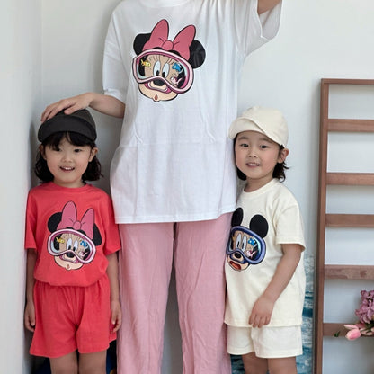 Adult Disney Mickey / Minnie Goggle Oversized Short Sleeve Top - Ivory kids outfit