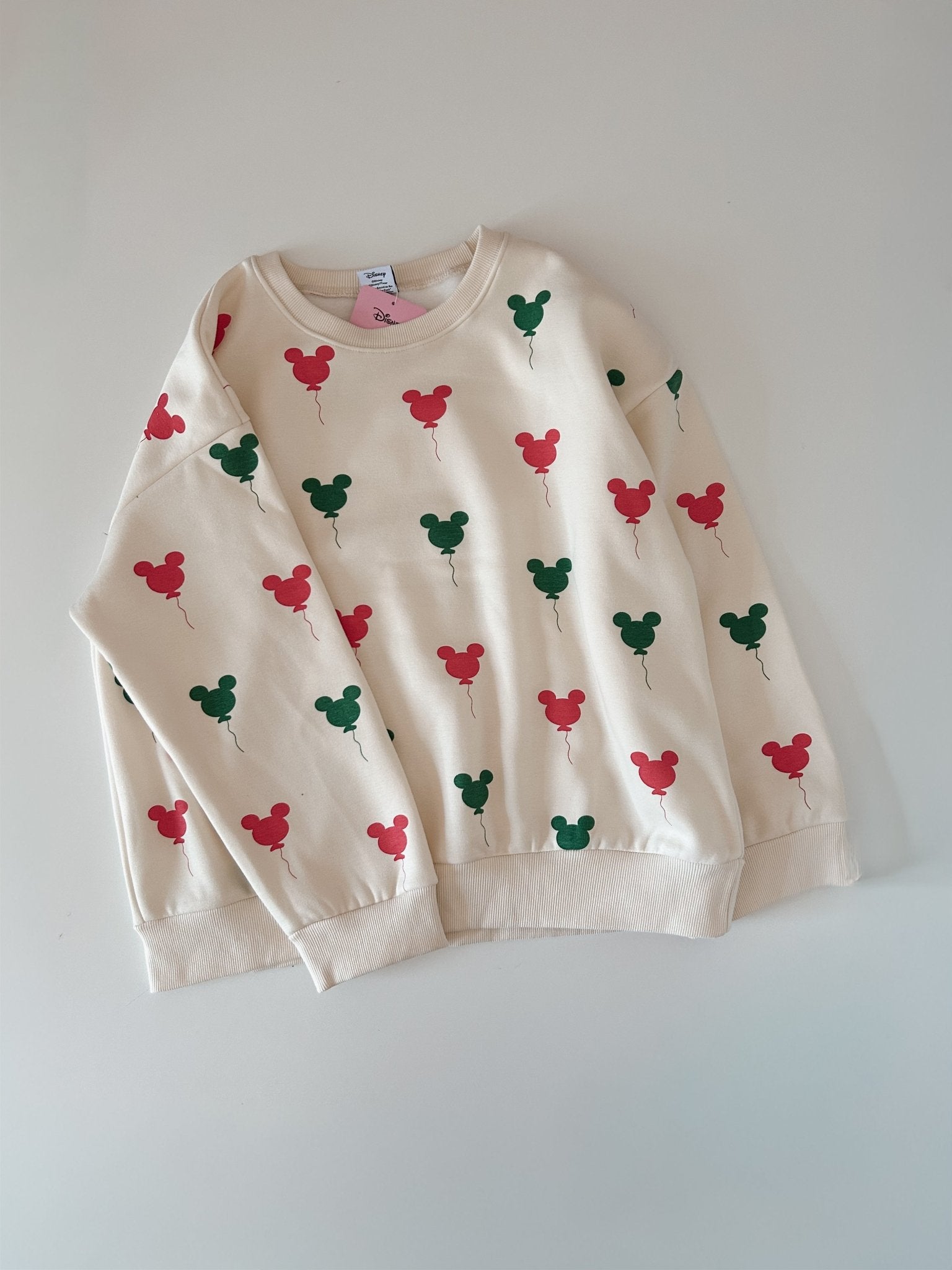 Adult Holiday Mickey Balloon Print Brushed Cotton Sweatshirt - Cream kids outfit