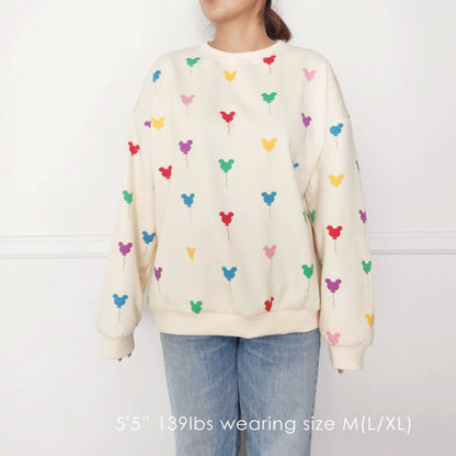 Adult Holiday Mickey Balloon Print Brushed Cotton Sweatshirt - Cream kids outfit