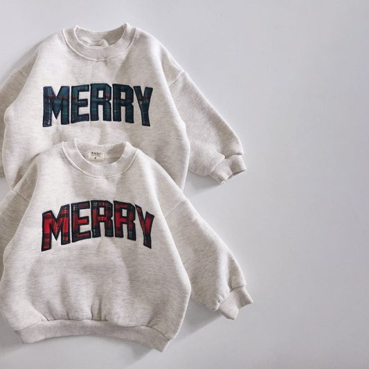 Adult Merry Tartan Patch Embroidery Sweatshirt - 2 Colors kids outfit