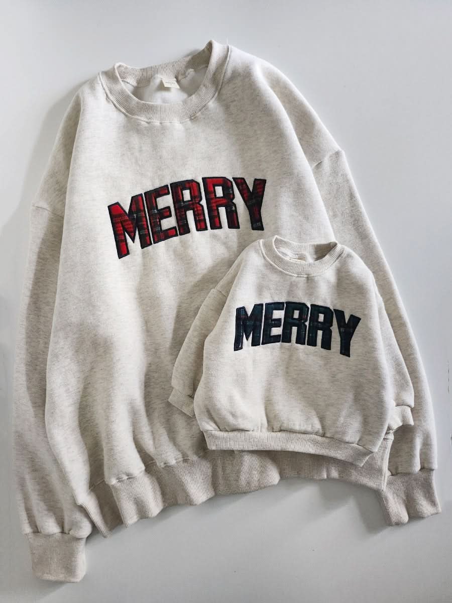Adult Merry Tartan Patch Embroidery Sweatshirt - 2 Colors kids outfit