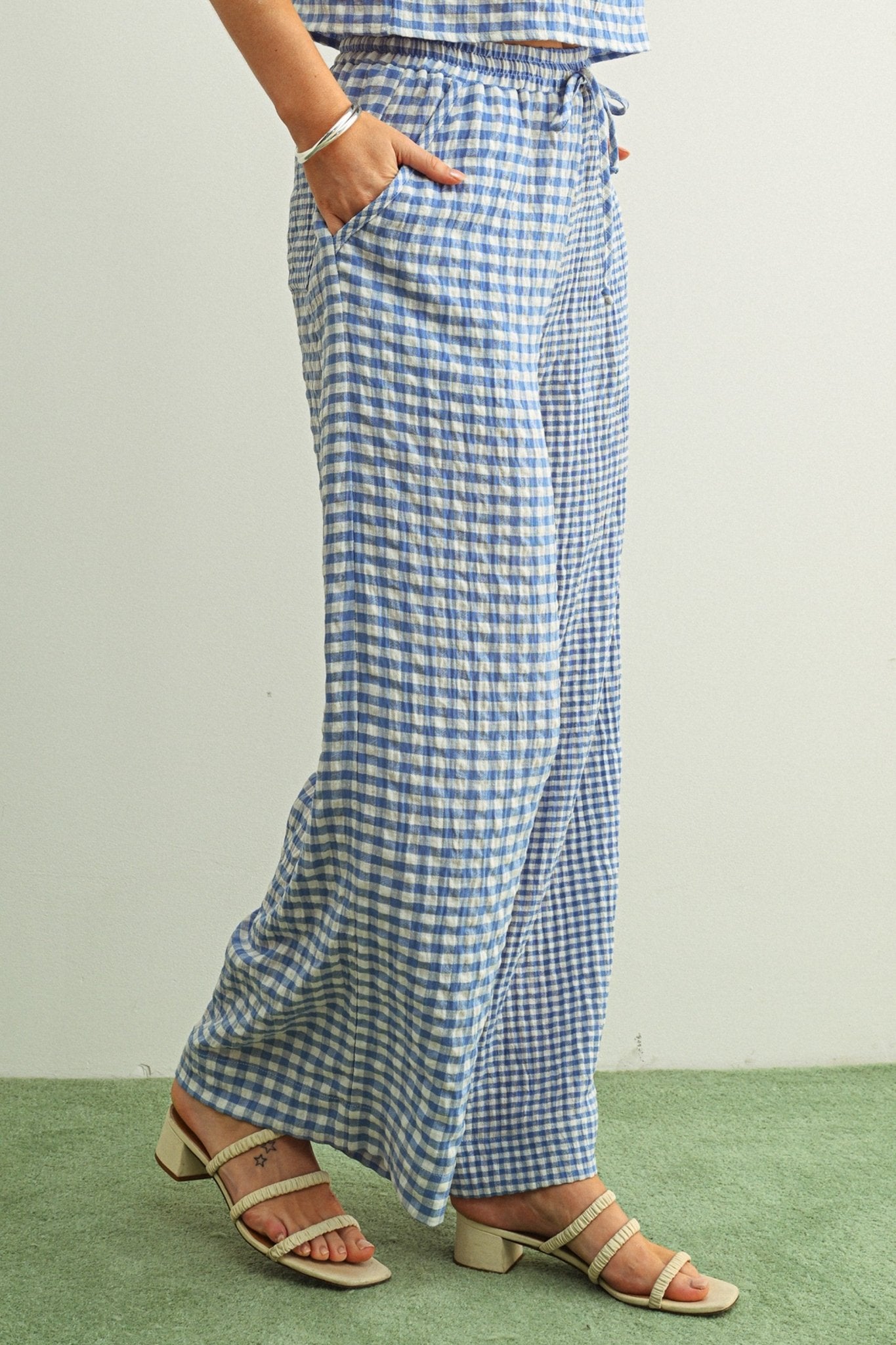 Adult SP26 Mixed Gingham Straight Pants - Blue - AT NOON STORE