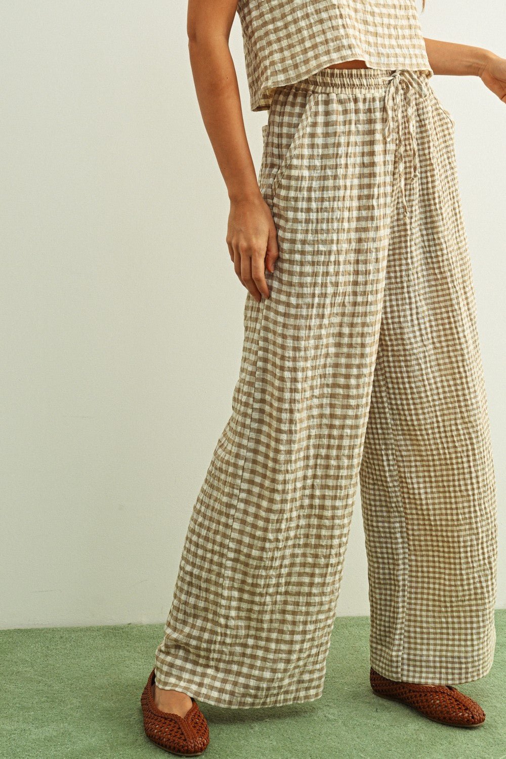 Adult SP26 Mixed Gingham Straight Pants - Blue - AT NOON STORE