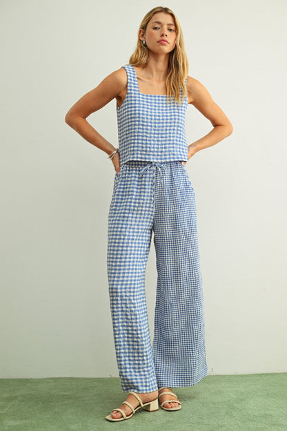 Adult SP26 Mixed Gingham Straight Pants - Blue - AT NOON STORE