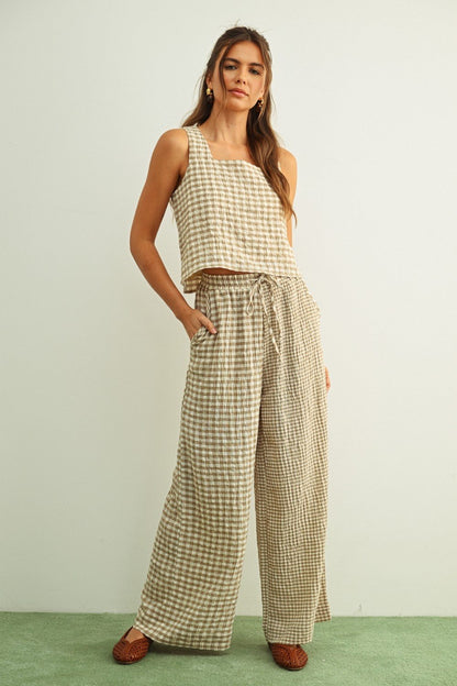 Adult SP26 Mixed Gingham Straight Pants - Blue - AT NOON STORE