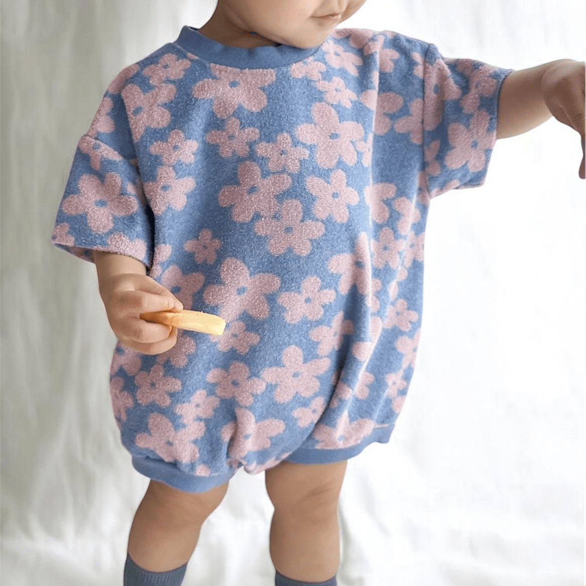 At Noon Baby Terry Cloth Floral T-shirt Romper (3 - 18m) - Pink Floral kids outfit