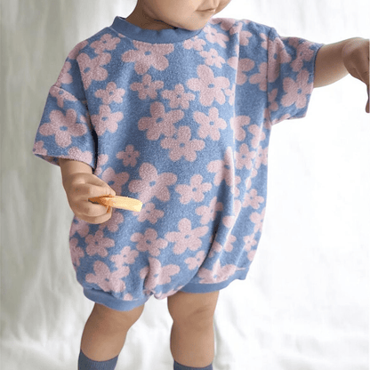At Noon Baby Terry Cloth Floral T-shirt Romper (3 - 18m) - Pink Floral kids outfit