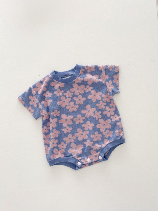 At Noon Baby Terry Cloth Floral T-shirt Romper (3 - 18m) - Pink Floral kids outfit