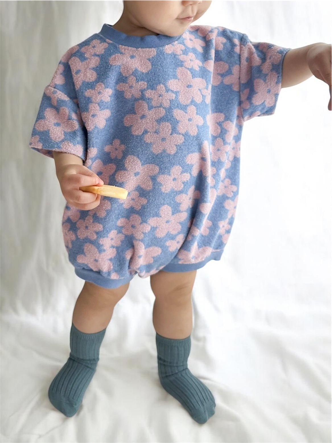 At Noon Baby Terry Cloth Floral T-shirt Romper (3 - 18m) - Pink Floral kids outfit