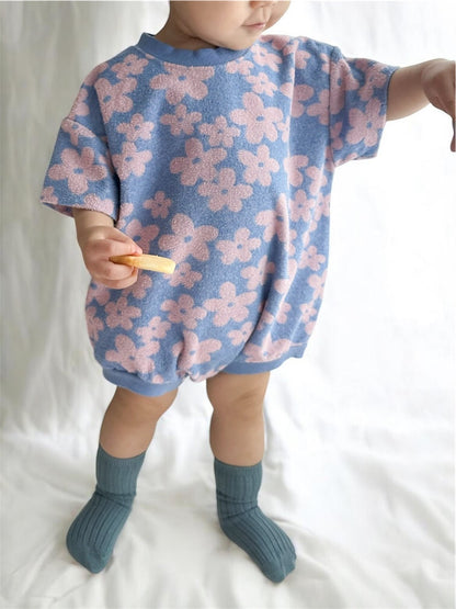 At Noon Baby Terry Cloth Floral T-shirt Romper (3 - 18m) - Pink Floral kids outfit