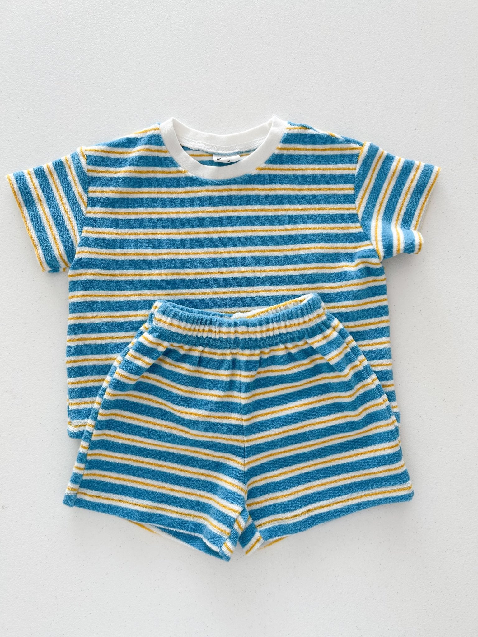 At Noon Baby Terry Cloth Stripe T-shirt Romper (3 - 18m) - Blue kids outfit