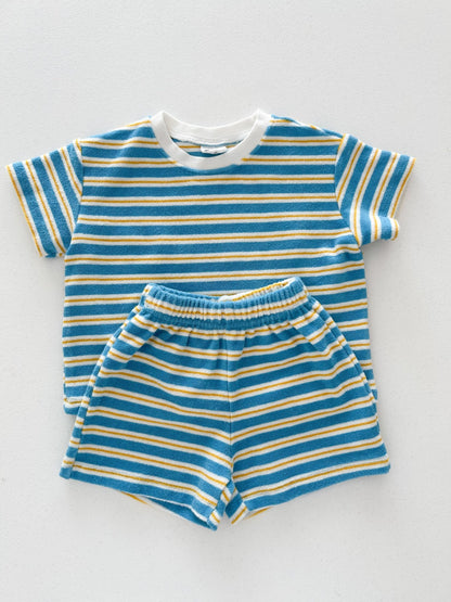 At Noon Baby Terry Cloth Stripe T-shirt Romper (3 - 18m) - Blue kids outfit