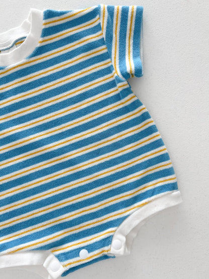 At Noon Baby Terry Cloth Stripe T-shirt Romper (3 - 18m) - Blue kids outfit