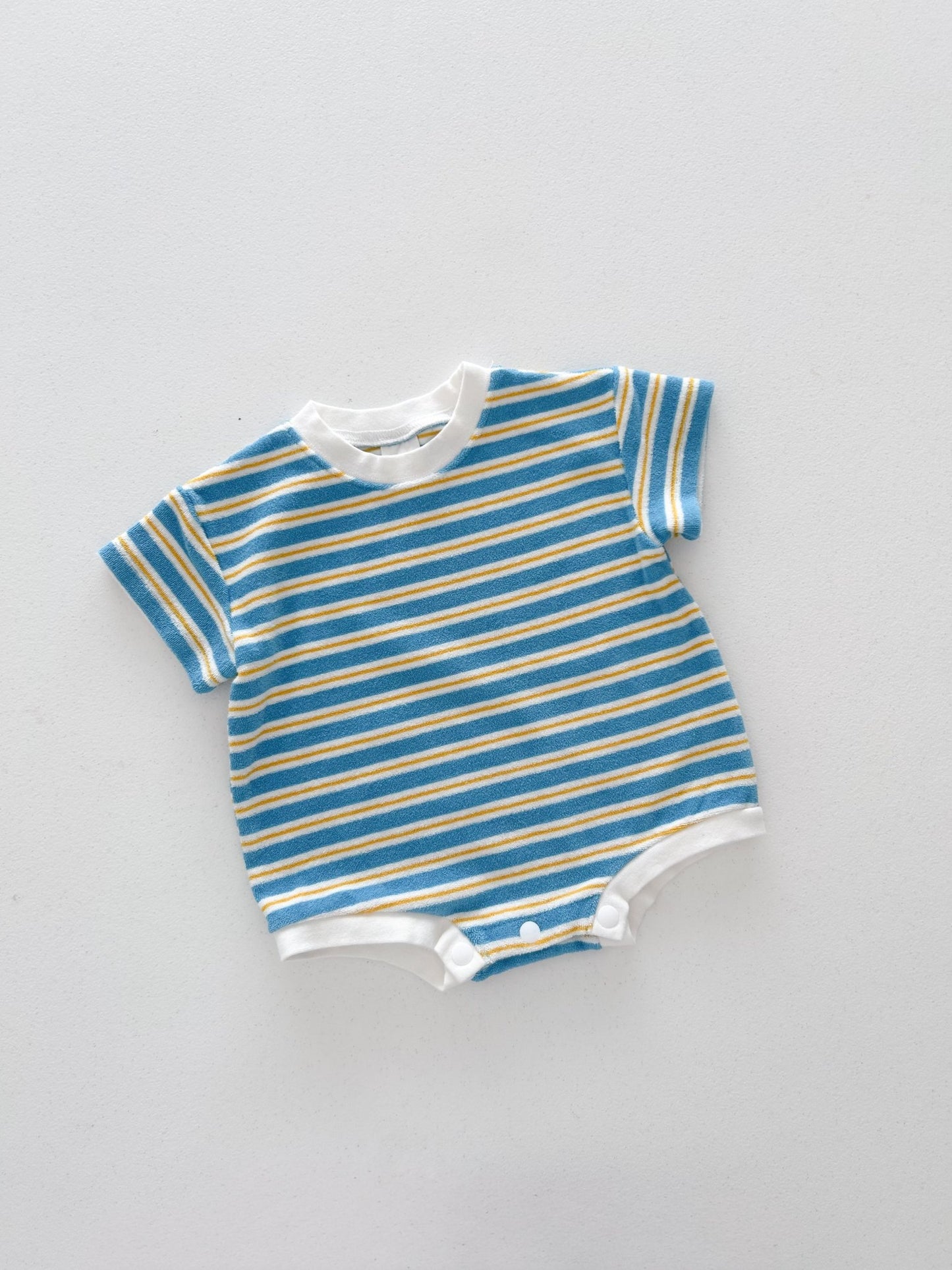At Noon Baby Terry Cloth Stripe T-shirt Romper (3 - 18m) - Blue kids outfit