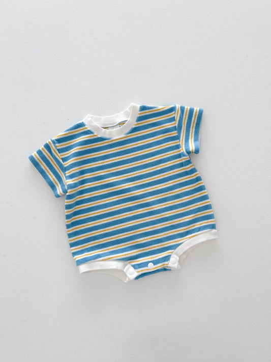 At Noon Baby Terry Cloth Stripe T-shirt Romper (3 - 18m) - Blue kids outfit