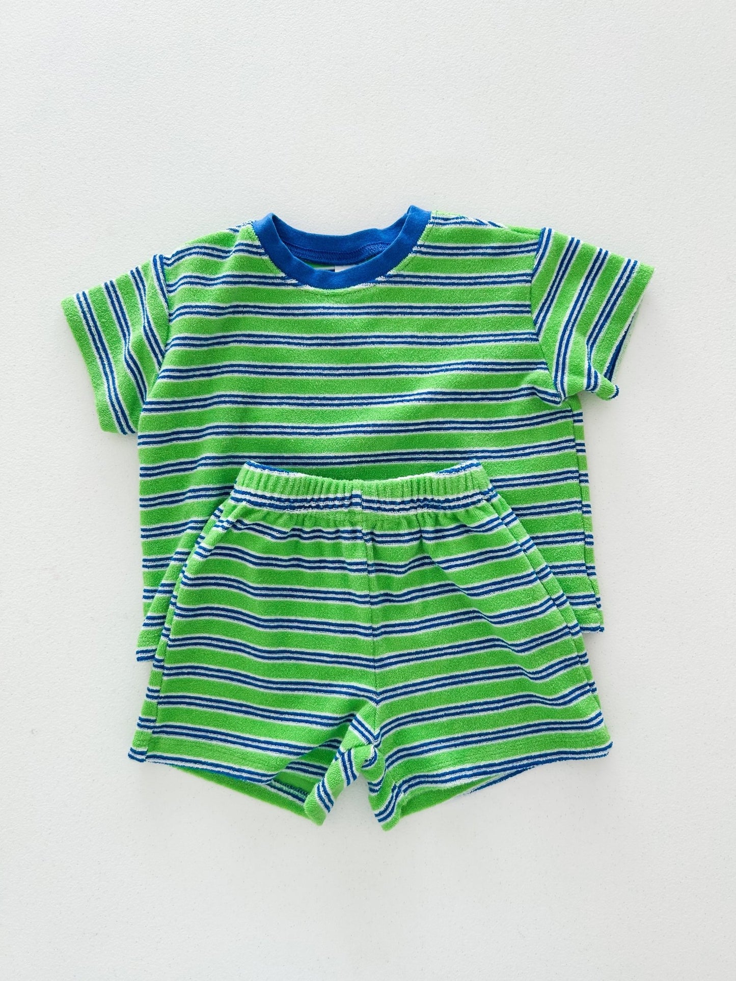 At Noon Baby Terry Cloth Stripe T-shirt Romper (3 - 18m) - Green kids outfit